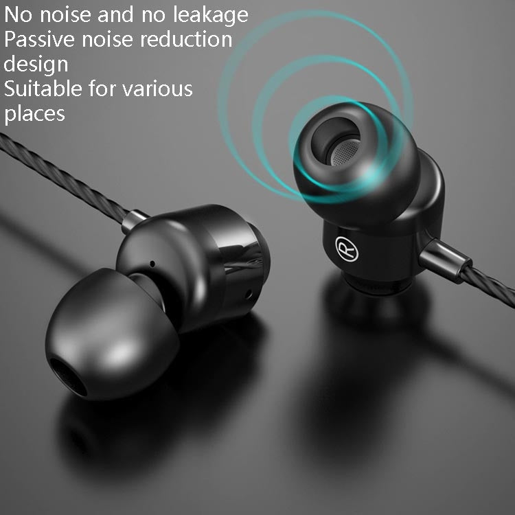 XK-059 3.5mm In-ear Heavy Bass Gaming Music Metal Wired Headphone with Microphone (Black)