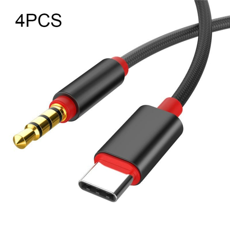 4 PCS 3.5mm Audio Cable to Type C Microphone Recording Adapter Cable Live Sound Card Cable for Mobile Phone (Black)