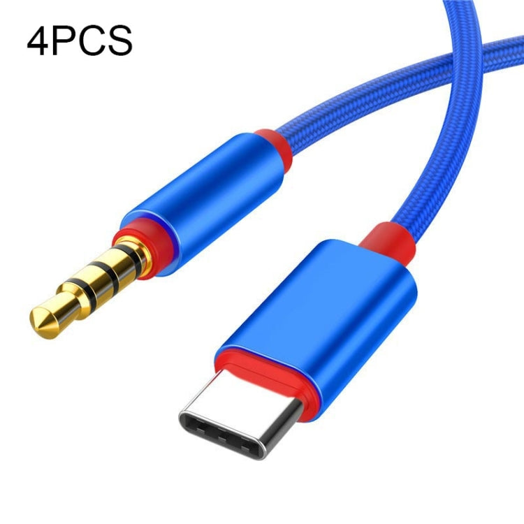 4 PCS 3.5mm Audio Cable to Type C Microphone Recording Adapter Cable Live Sound Card Cable for Mobile Phone (Blue)