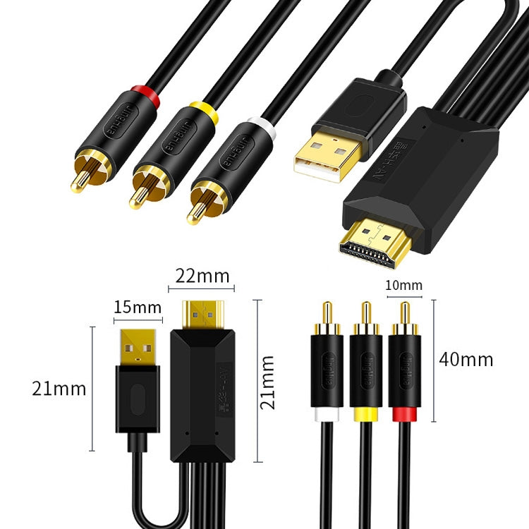 2m JingHua HDMI-3RCA HDMI a 3RCA Cable de conVersión Decodificador de TV Proyector AV Lotus Convertidor Cable