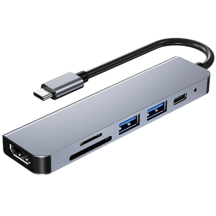 6 en 1 USB-C / Tipo-C a 4K HDMI + SD / TF Tarjeta Slot + PD USB-C / TYPE-C Carga + 2 Puertos USB 3.0 Multifuncional Hub Docking Station