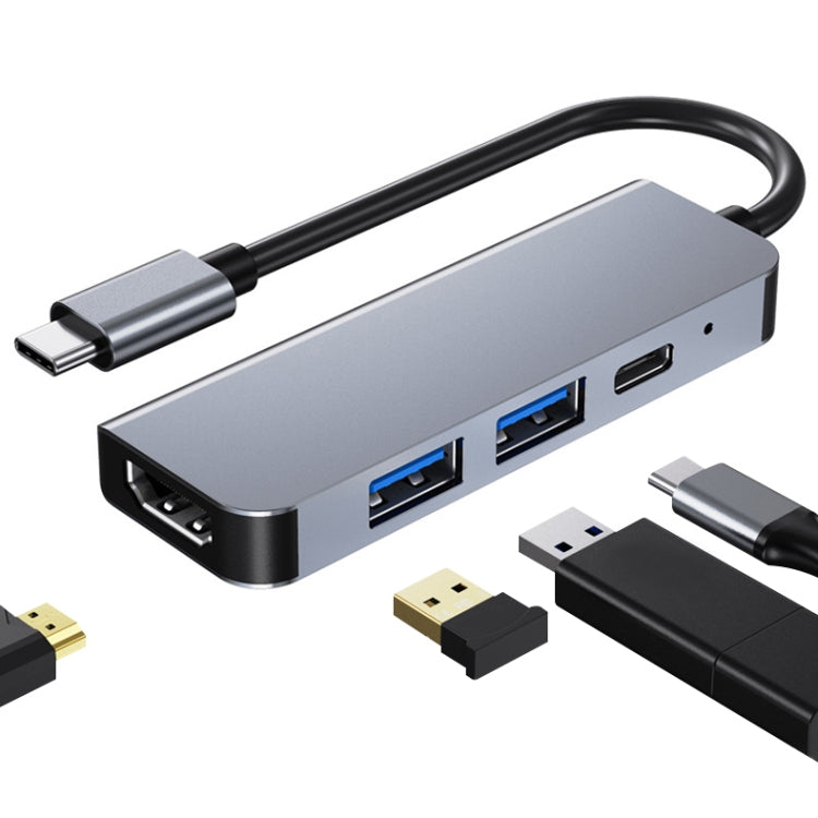 4 en 1 USB-C / TYPE-C a 4K HDMI + USB 3.0 + USB 2.0 + PD USB-C / Puertos de Carga USB-CS Multifuncional Hub Docking Station
