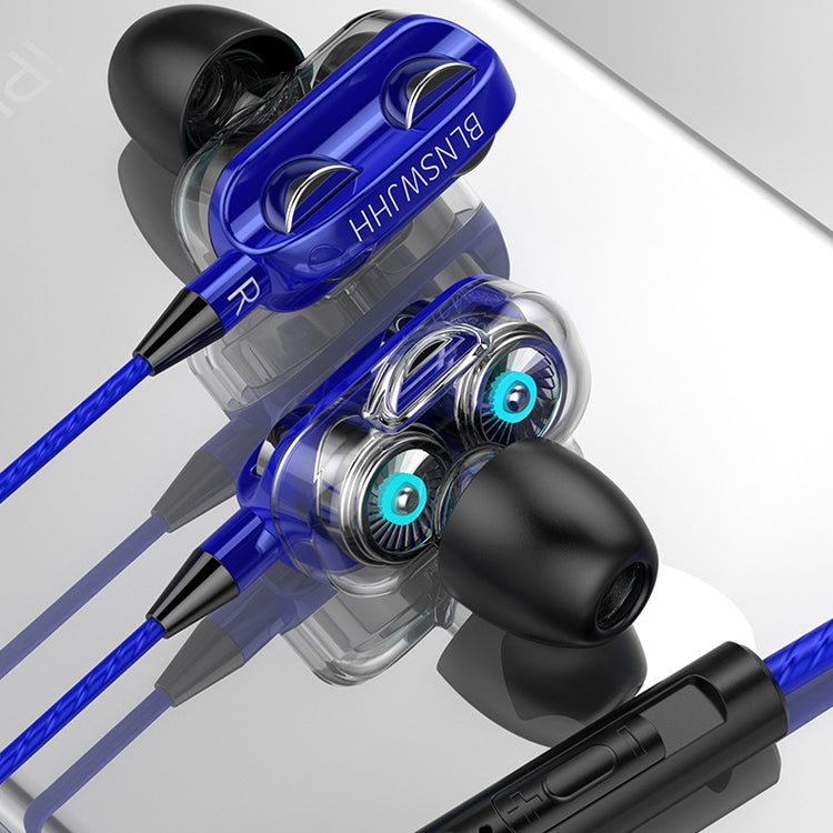 Headphones with 3.5mm Earbuds in Earpiece for Smartphones Line-Controlled Tuning Headphones (Double Speaker (Blue))