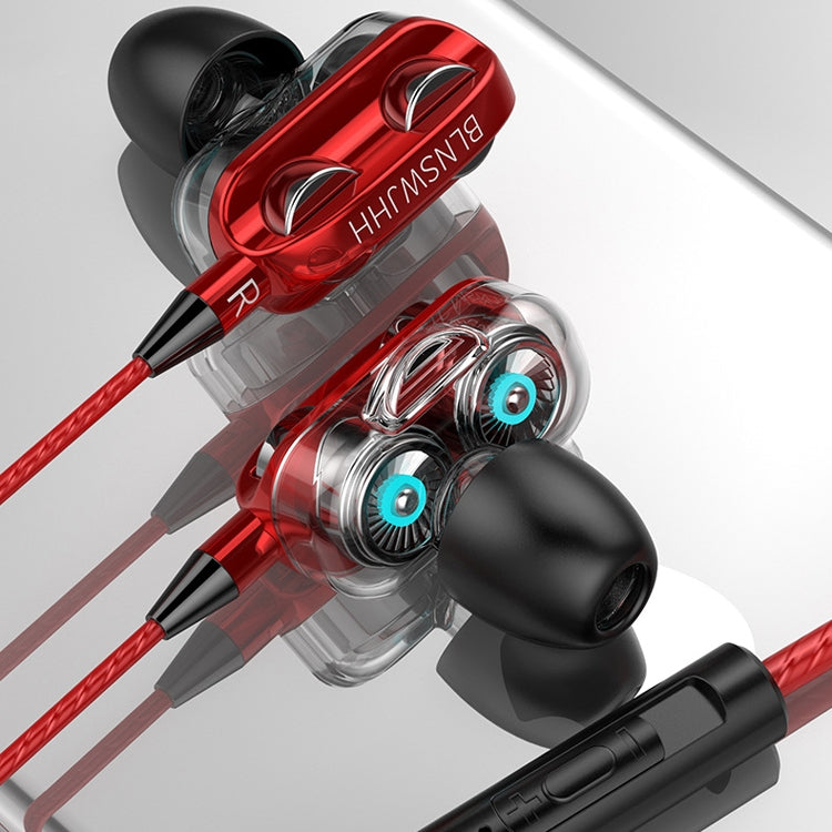 Écouteurs intra-auriculaires 3,5 mm contrôlés par smartphone (double haut-parleur (rouge))