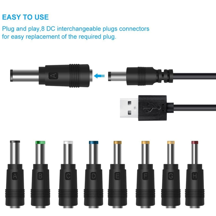 8 en 1 Cable de Alimentación DC USB Conector de intercambio multifunción USB Cable de Carga USB (Negro)