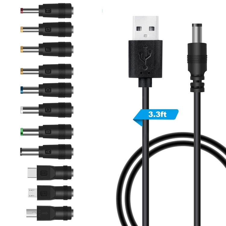 11-in-1-DC-USB-Stromkabel Multifunktions-Austausch-USB-Ladekabel (Schwarz)