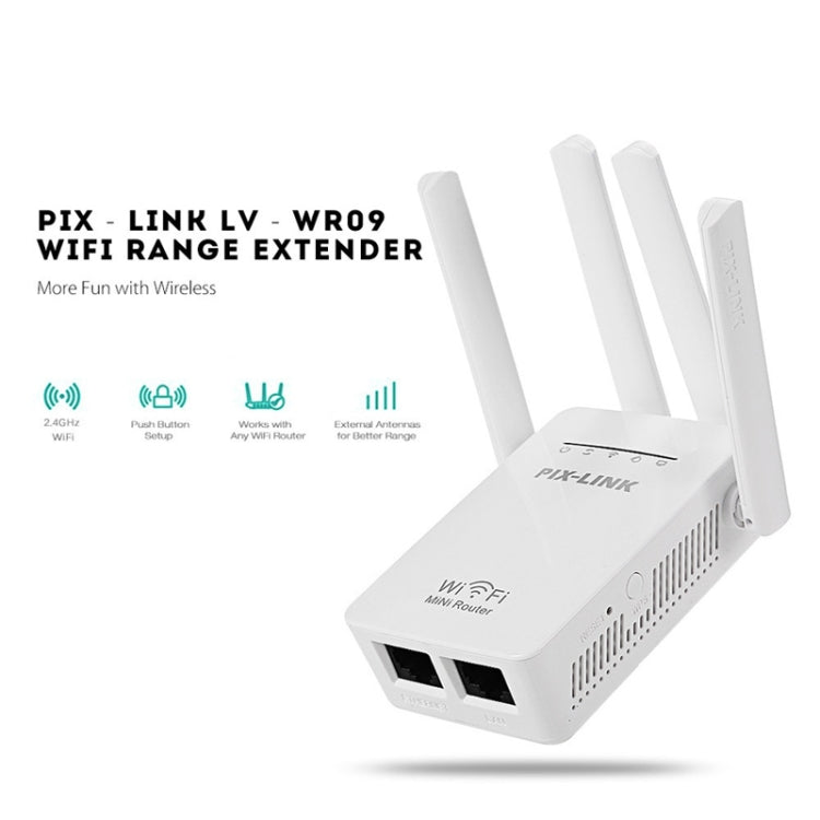 Pix-Link LV-WR09 300Mbps Range WiFi Extender Repeater Mini Router (EU Plug)