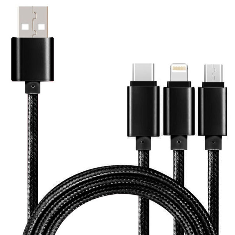 5 PCS 2A 3 en 1 USB vers USB-C / Type-C + 8 BROCHES + Câble de données tressé Micro USB (Noir)