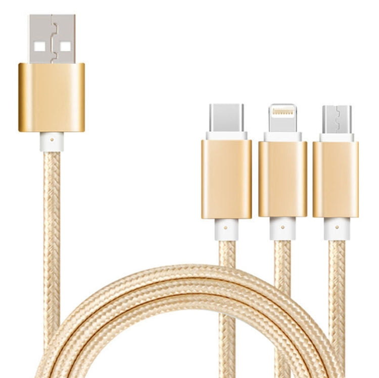 5 PCS 2A 3 in 1 USB to USB-C / TYPE-C + 8 PIN + Micro USB Braided Data Cable (Rose Gold)