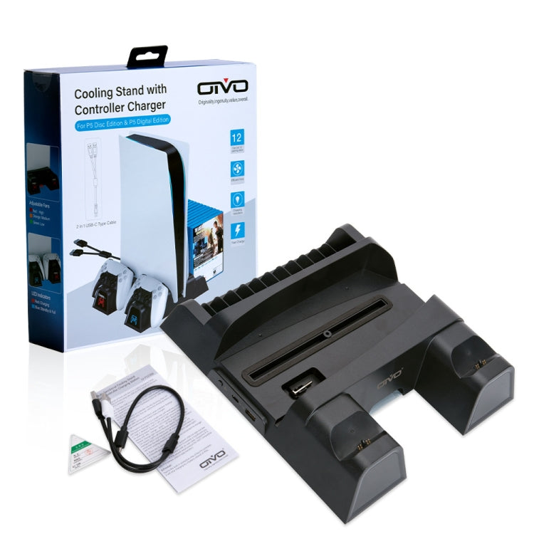 OIVO IV-P5235B Console de jeu Base de ventilateur de refroidissement Gamepad Siège de charge avec grille LED et stockage de disque pour PS5