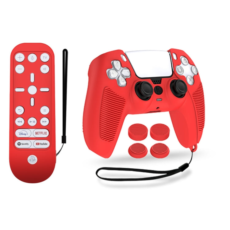 V1-1 Consola de Juegos y Control remoto CaProcker Protectora de Silicona Para PS5 (Rojo)