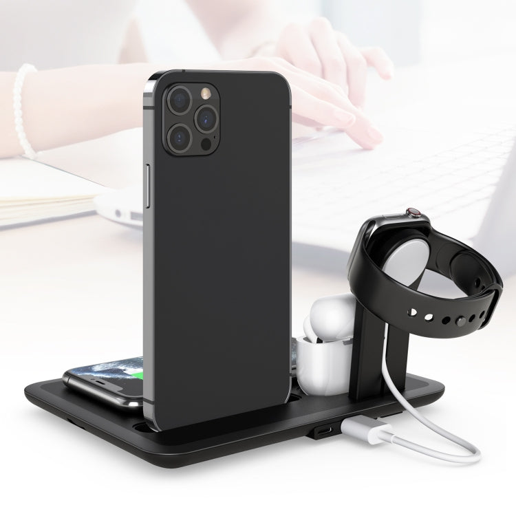 HQ-UD17 4 in 1 Wireless Phone Holder Charging Dock for iWatch AirPods Smartphones (Black)