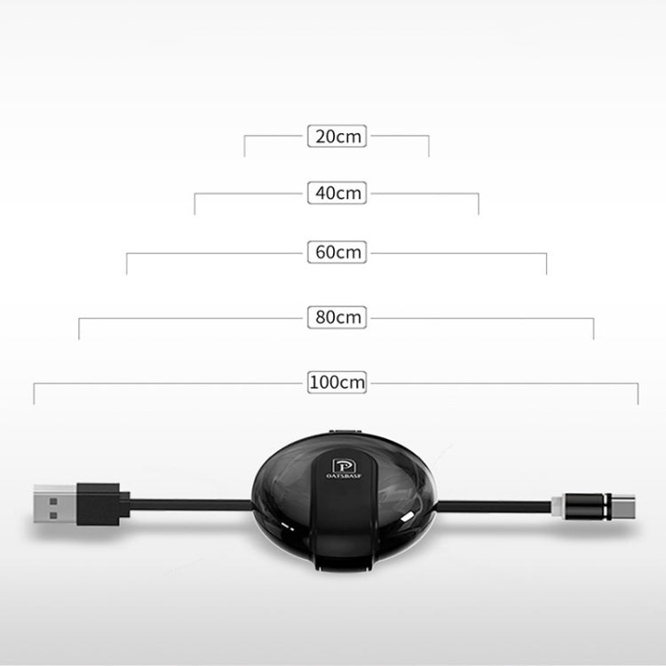 Oatsbasf 02799 3 en 1 USB vers 8 broches + Micro USB + USB-C / Type C Retirez le câble magnétique rétractable avec support et voyant lumineux (Noir)