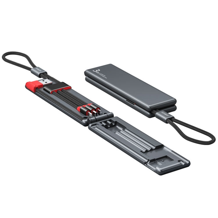 Oatsbasf 03083 Micro Multifunction Portable Micro USB + USB-C / Type-C + 8 Pin 3 in 1 Charging Cable (Grey)