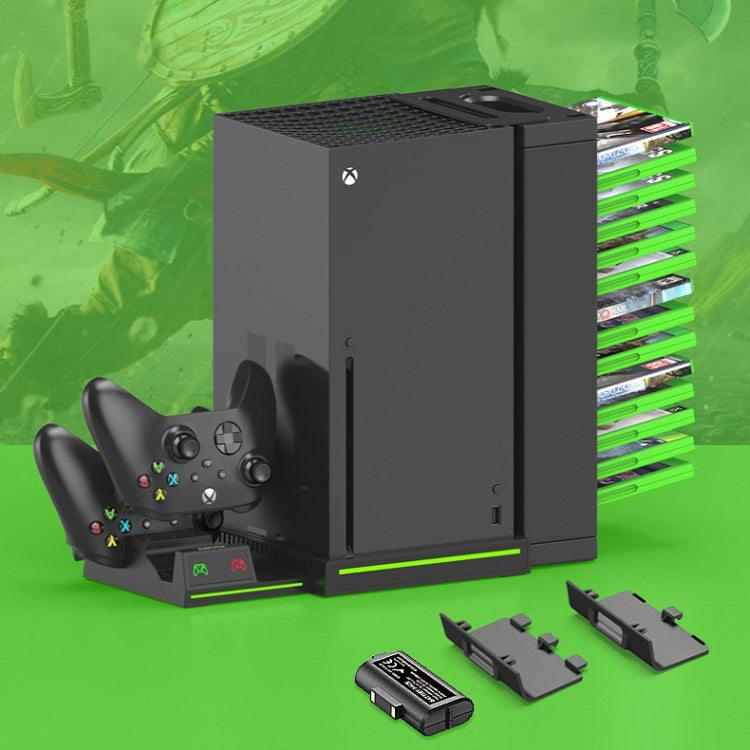 OIVO IV-BX304 Dual Handle Charging Stand with Headphone Holder and Disc Storage for Xbox Series X (Black)