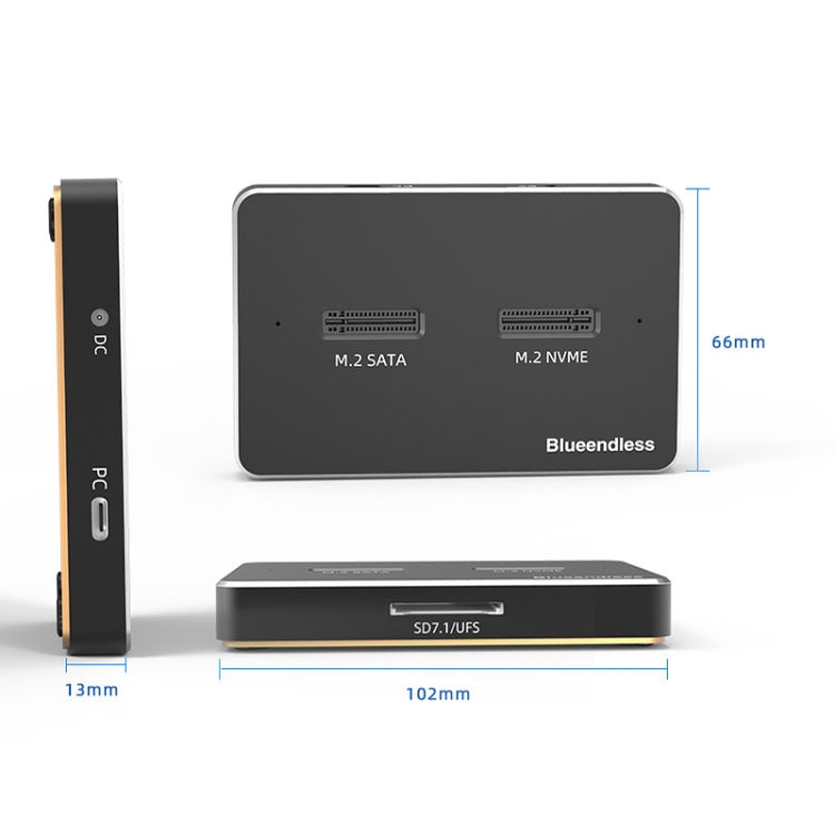 SD05 M.2 SATA / NVME Dual Disk Position SNS Hard Disk Dock USB3.1 SSD External Mobile Hard Disk Enclosure (Dual Disk + SD7.1 Card Slot)