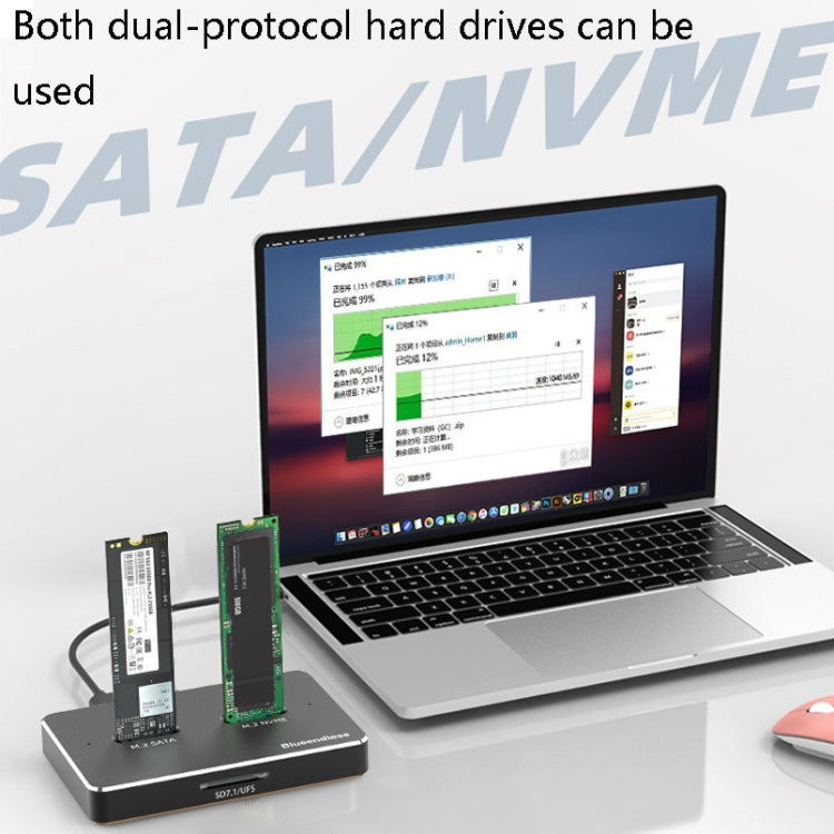 SD05 M.2 SATA / NVME Dual Disk Position SNS Hard Disk Dock USB3.1 SSD Boîtier de disque dur mobile externe (double disque + emplacement pour carte SD7.1)