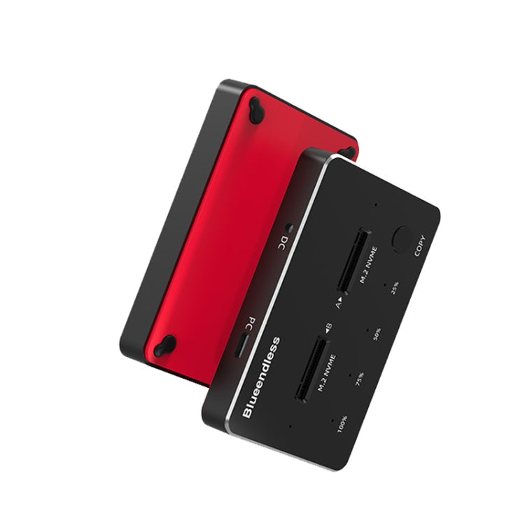 M.2 Double Disk Dual Hard Drive Base SATA / NVME Solid State Hard Drive Enclosure Color: M.2 NVME (Black + Red)
