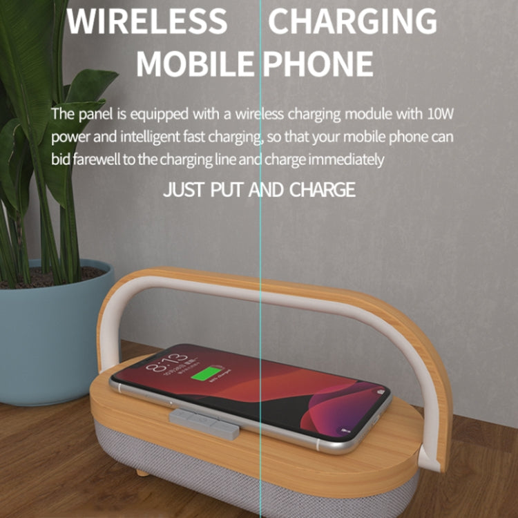 XG21008 3 in 1 Wireless Charger Bluetooth Speaker Rechargeable Night Light (Wood Grain)