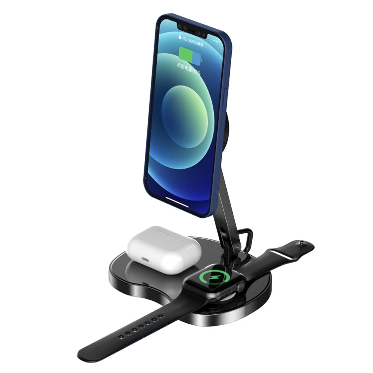 Y5 3 en 1 15W Max Livret de charge sans fil Chargeur rapide pour iPhone et iWatchs Airpods Autres téléphones intelligents (Noir)
