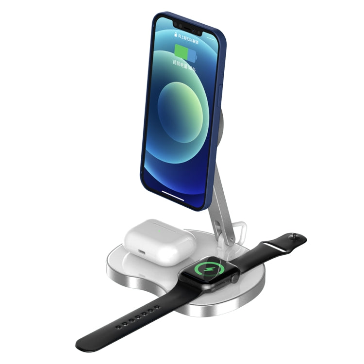 Y5 3 en 1 15W Max Livret de charge sans fil Chargeur rapide pour iPhone et iWatchs Airpods Autres téléphones intelligents (Argent)