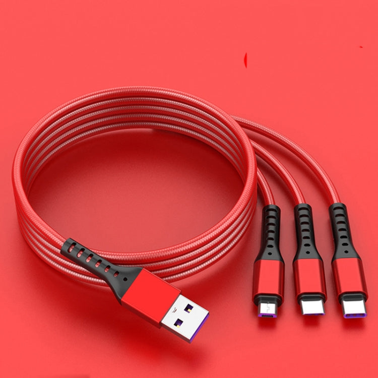 2 PCS ZZ034 USB a 8 PIN + USB-C / Tipo-C + Micro USB 3 en 1 Cable de Carga Rápida Estilo: 5A Super Fast-Red