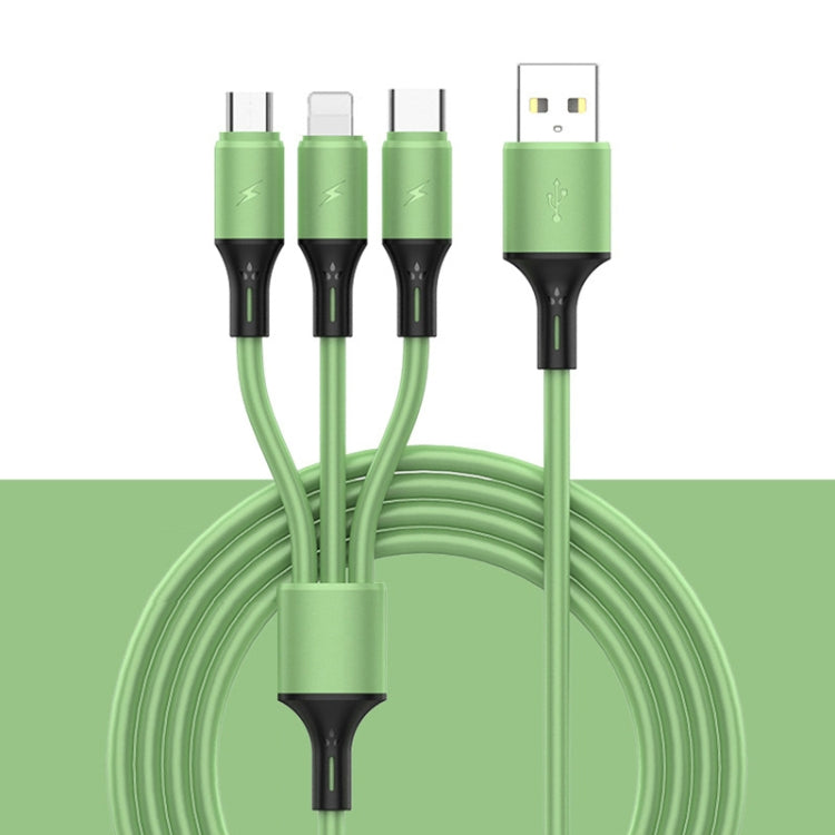 2 PCS ZZ034 USB a 8 PIN + USB-C / Tipo-C + Micro USB 3 en 1 Cable de Carga Rápida Estilo: Verde de silicona