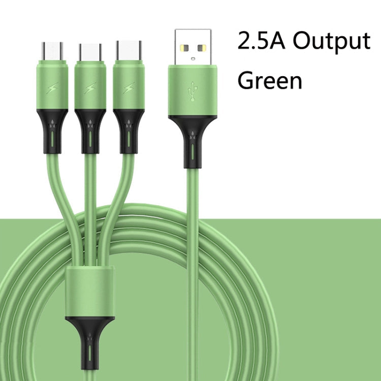 2 PCS ZZ034 USB a 8 PIN + USB-C / Tipo-C + Micro USB 3 en 1 Cable de Carga Rápida Estilo: Verde de silicona