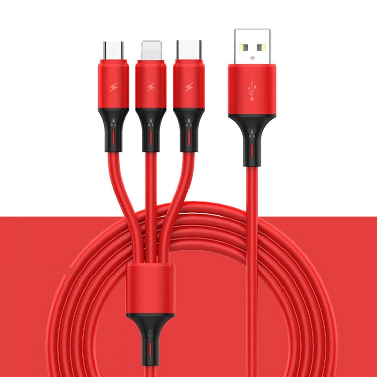 2 PCS ZZ034 USB to 8 PIN + USB-C / Type C + Micro USB 3 in 1 Fast Charging Cable Style: Silicone-Red