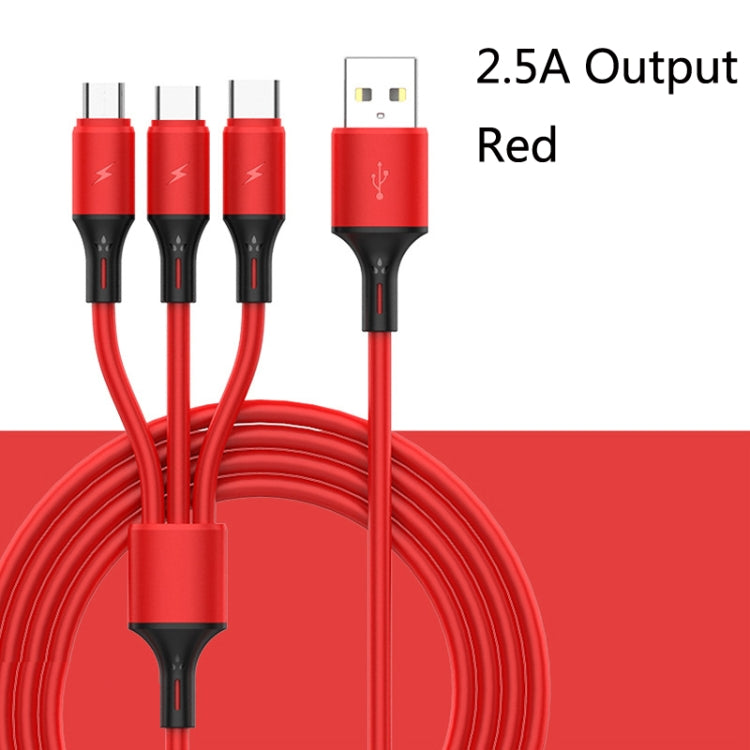 2 PCS ZZ034 USB a 8 PIN + USB-C / Tipo C + Micro USB 3 en 1 Cable de Carga Rápida Estilo: Silicona-Roja