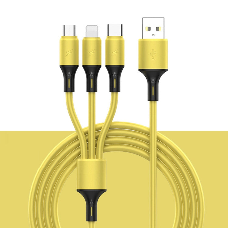 2 PCS ZZ034 USB a 8 PIN + USB-C / Tipo-C + Micro USB 3 en 1 Cable de Carga Rápida Estilo: Silicona-Amarillo