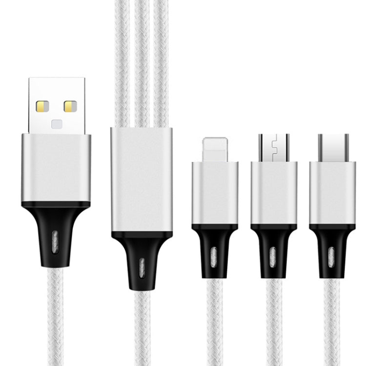 2 PCS ZZ034 USB to 8 PIN + USB-C / Type-C + Micro USB 3 in 1 Fast Charging Cable Style: Mini-Silver
