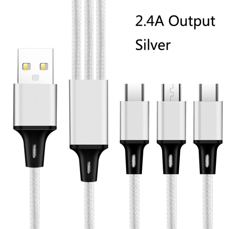 2 PCS ZZ034 USB a 8 PIN + USB-C / Tipo-C + Micro USB 3 en 1 Cable de Carga Rápida Estilo: Mini-Silver