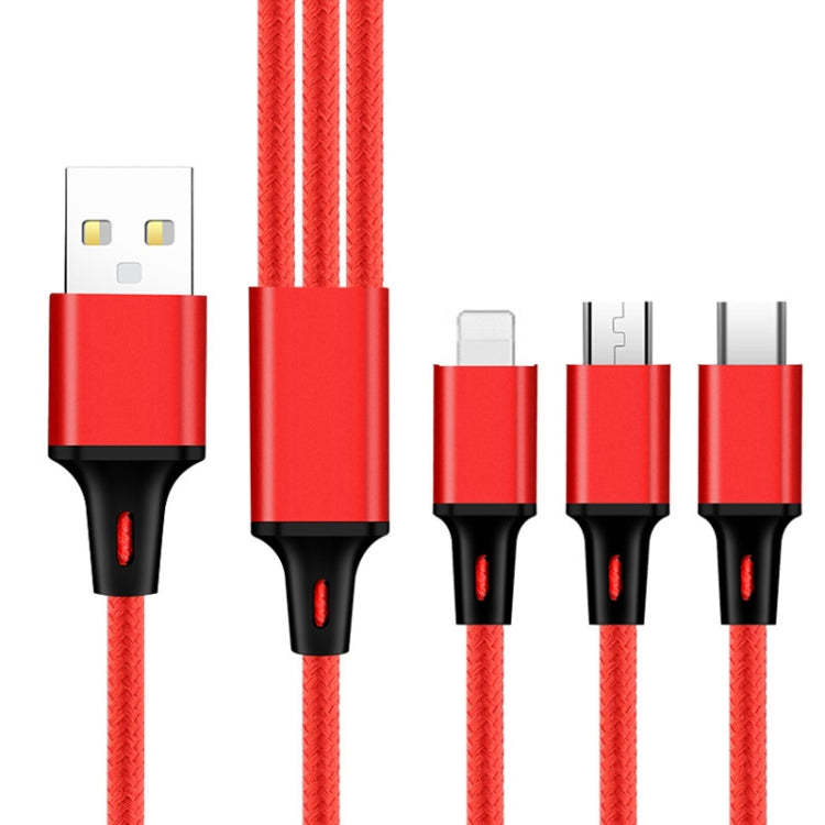 2 PCS ZZ034 USB a 8 PIN + USB-C / Tipo C + Micro USB 3 en 1 Cable de Carga Rápida Estilo: Mini-Rojo