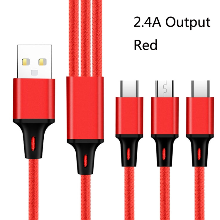 2 PCS ZZ034 USB to 8 PIN + USB-C / Type C + Micro USB 3 in 1 Fast Charging Cable Style: Mini-Red