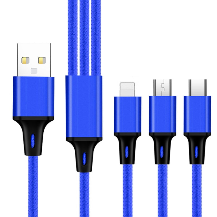 2 PCS ZZ034 USB a 8 PIN + USB-C / Tipo-C + Micro USB 3 en 1 Cable de Carga Rápida Estilo: Mini-Blue