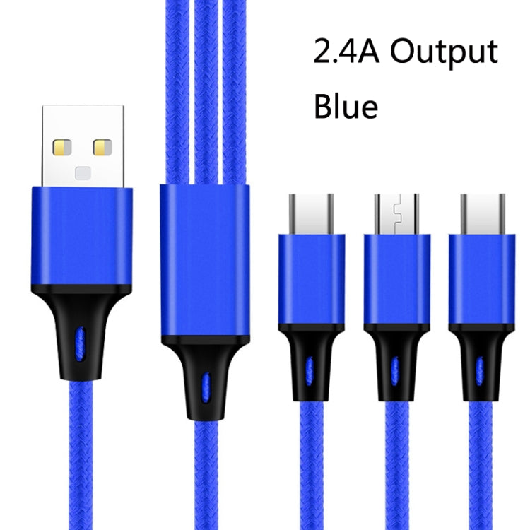2 PCS ZZ034 USB to 8 PIN + USB-C / Type-C + Micro USB 3 in 1 Fast Charging Cable Style: Mini-Blue