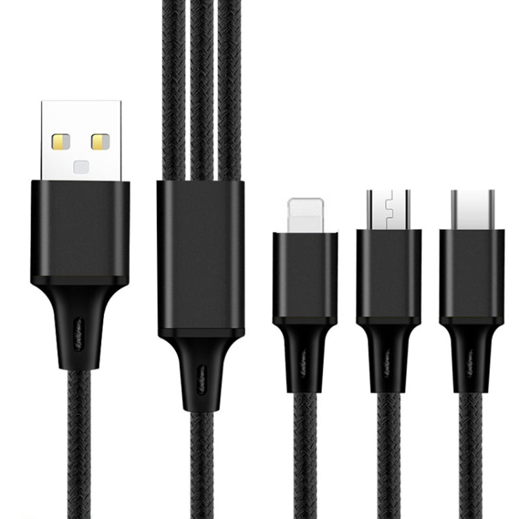 2 PCS ZZ034 USB a 8 PIN + USB-C / Tipo-C + Micro USB 3 en 1 Cable de Carga Rápida Estilo: Mini-Negro