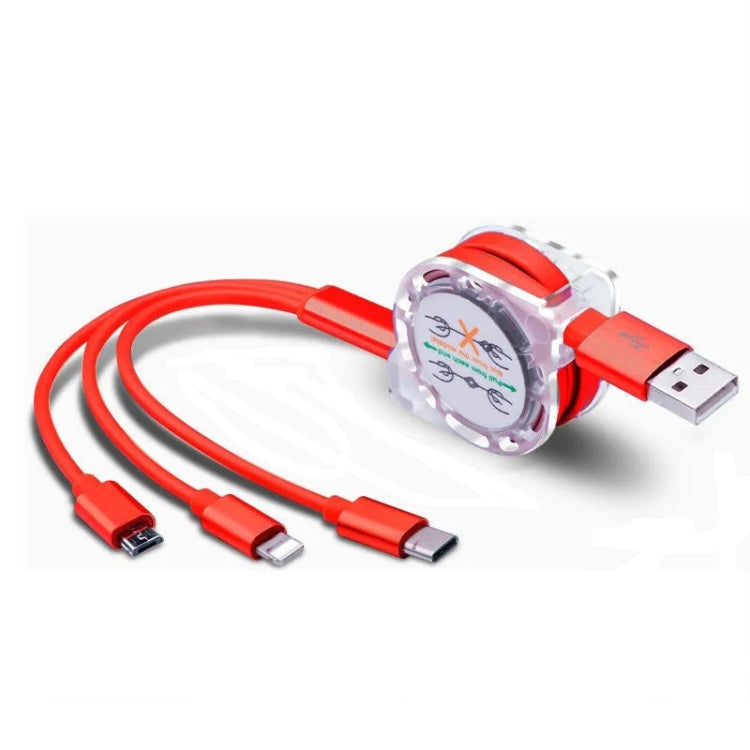 2 PCS ZZ034 USB a 8 PIN + USB-C / Tipo-C + Micro USB 3 en 1 Cable de Carga Rápida Estilo: retráctil-Rojo