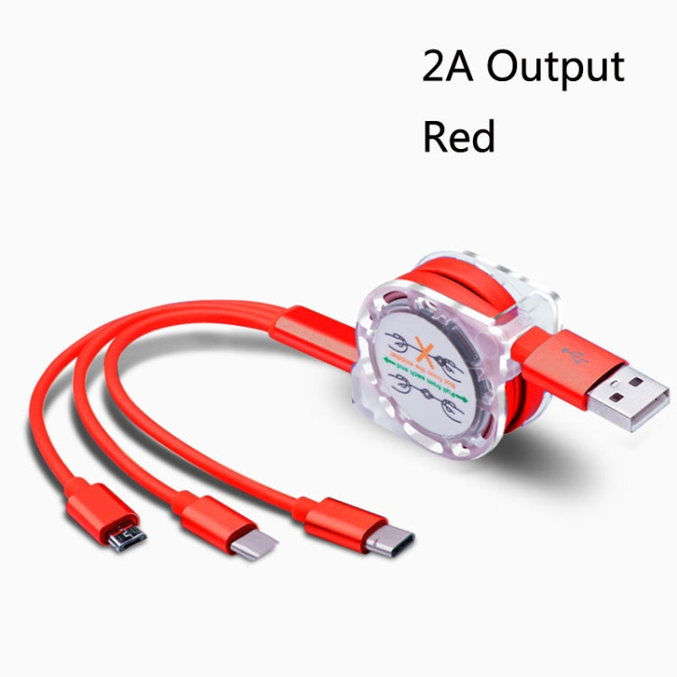 2 PCS ZZ034 USB a 8 PIN + USB-C / Tipo-C + Micro USB 3 en 1 Cable de Carga Rápida Estilo: retráctil-Rojo