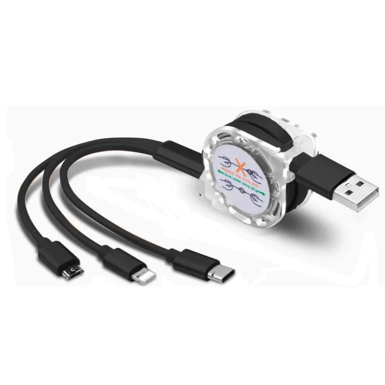 2 PCS ZZ034 USB a 8 PIN + USB-C / Tipo-C + Micro USB 3 en 1 Cable de Carga Rápida Estilo: retráctil-Negro