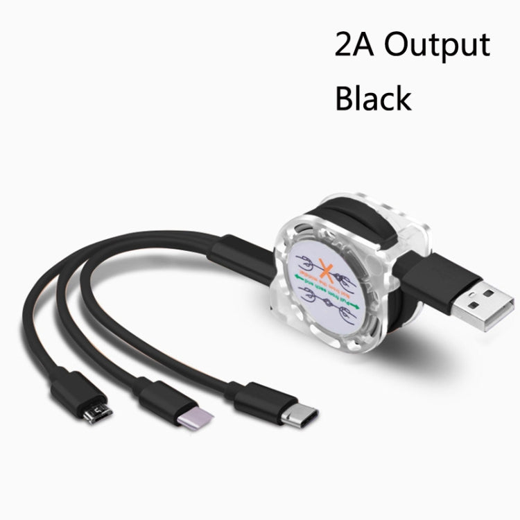 2 PCS ZZ034 USB a 8 PIN + USB-C / Tipo-C + Micro USB 3 en 1 Cable de Carga Rápida Estilo: retráctil-Negro