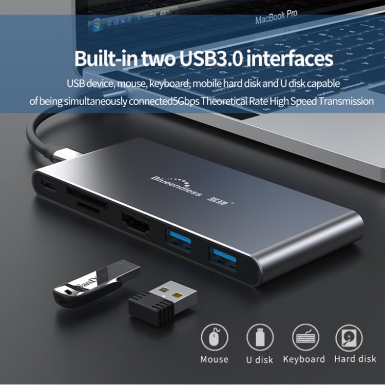 BluenDlessless Mobile Discal Detail Dock Type-C vers HDMI USB3.1 Drive State Solid Style: 6-IN-1 (Support M.2 NGFF)