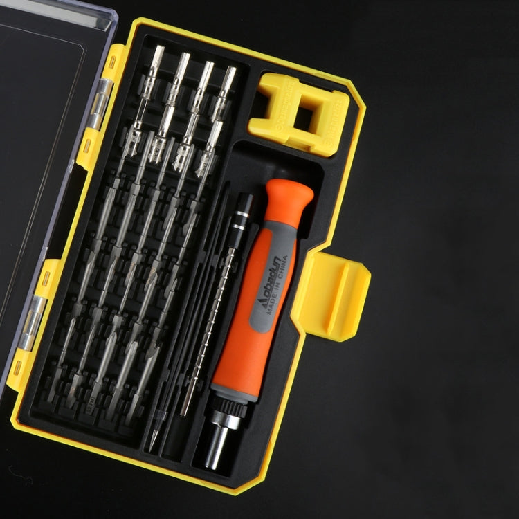 Obadun 9802 Jeu de tournevis 31 en 1 Outils de réparation multifonctions pour montre de précision Série d'outils : poignée à cliquet (boîte jaune)