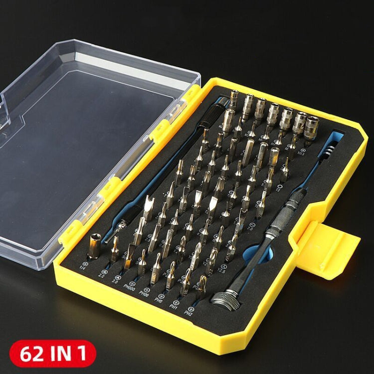 62 en 1 Juego de combinación de Destornillador Tornillo de Precisión multifuncional Tornillo de desEnsamblaje Herramienta de hardware (caja amarilla)
