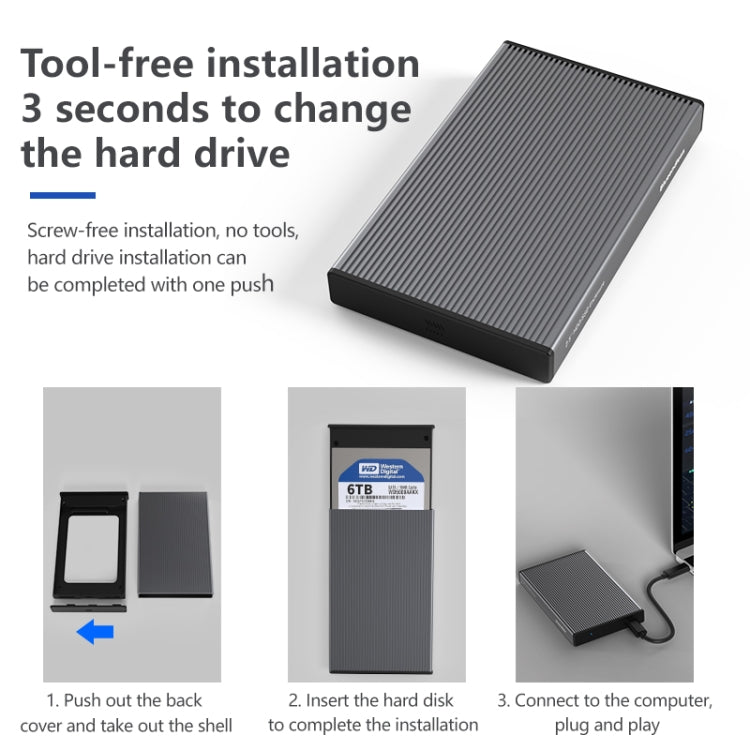 Blueless Mobile Hard Drive Enclosure 2.5 inch Serial Port SATA USB3.0 Tool Free SSD Style: MR23F-C Port