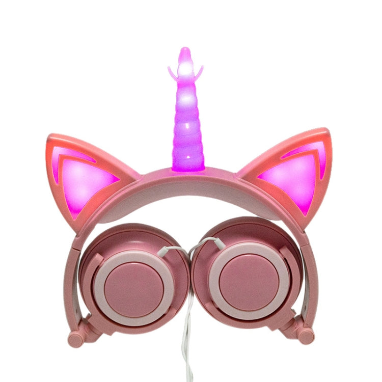 LX-CT888 3.5mm Kids Wired Cartoon Glowing Horns Computer Headphones Cable length: 1.5m (Unicorn Petal Peach)