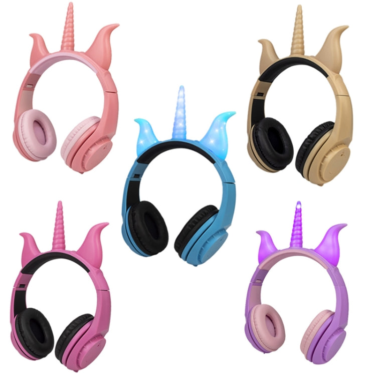 LX-CT888 3.5mm 3.5mm Kids Cartoon Glowing Horns Computer Headphones Cable Length: 1.5m (Rhino Horn Champagne)