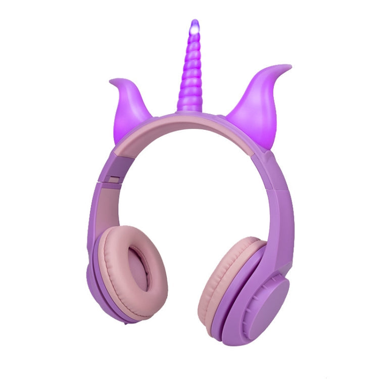 LX-CT888 3.5mm Kids Wired Cartoon Glowing Horns Computer Headphones Cable Length: 1.5m (Purple Rhino)