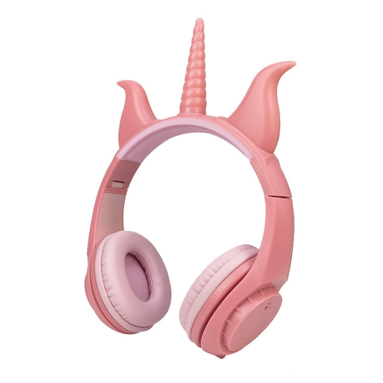 LX-CT888 3.5mm Children's Cartoon Glowing Horns Computer Headphones 3.5mm Cable length: 1.5m (Rhino Horn Peach)
